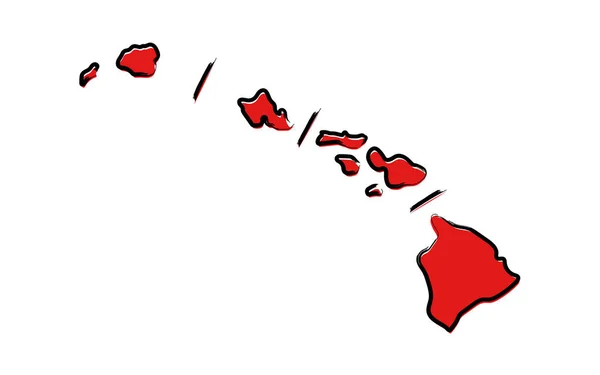 Stylized Red Sketch Map Hawaii — Stock Vector