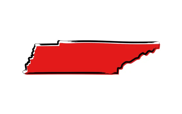 Mappa Stilizzata Degli Schizzi Rossi Del Tennessee — Vettoriale Stock