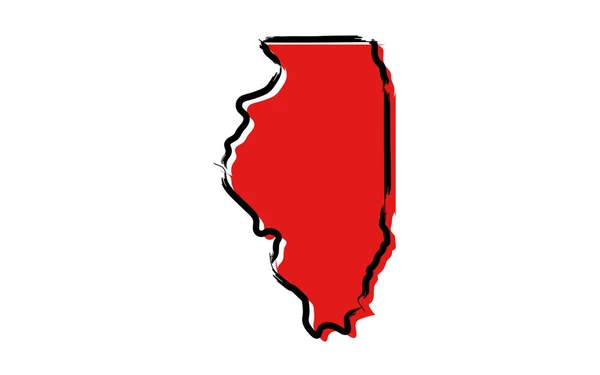 Estilizado Mapa Bocetos Rojos Illinois — Archivo Imágenes Vectoriales
