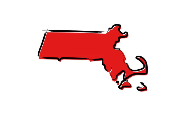 Stiliserade Röd Skiss Karta Över Massachusetts — Stock vektor