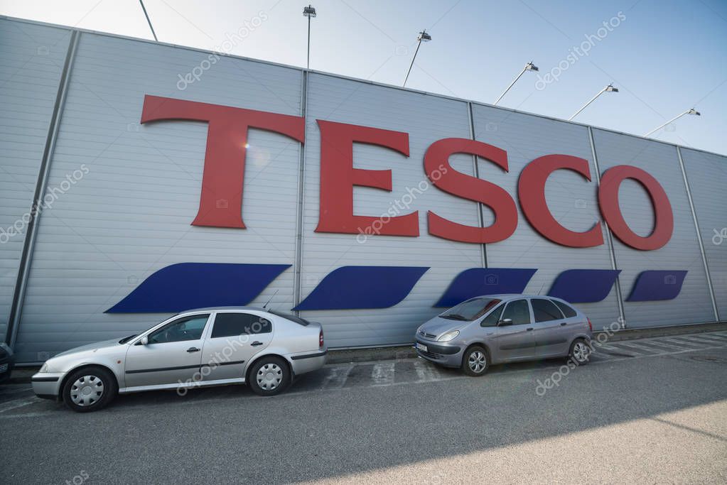 Nitra, Slovakia, march 28, 2018: Tesco supermarket. Tesco PLC is a British multinational grocery and general merchandise.