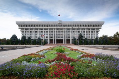 Kyrgyz National Philharmonic named after Toktogul Satylganov in a cloudy day in Bishkek, Kyrgyzstan