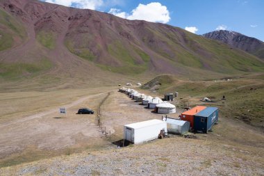 Yurts in the village on the road trip from Osh Kyrgyzstan to Tajikistan through the Pamir highway