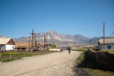 Kyrgyzstan, Pamir highway, circa august 2019: Village on the road trip from Osh Kyrgyzstan to Tajikistan through the Pamir highway