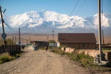 Kyrgyzstan, Pamir highway, circa august 2019: Village on the road trip from Osh Kyrgyzstan to Tajikistan through the Pamir highway