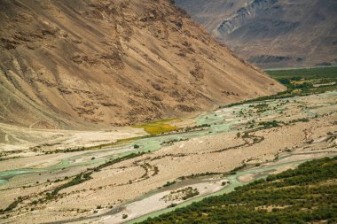 Wakhan Nehri'nin arkasındaki Afganistan'daki Wakhan Koridoru'na bakın. Tacikistan tarafında Pamir karayolu alınan.