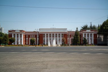 Dushanbe, Tajikistan, circa september 2019: Rudaki Park on a sunny day in Dushanbe, Tajikistan Parliament of the Republic of Tajikistan