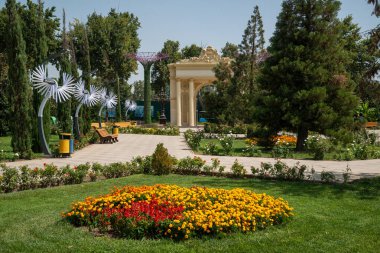Rudaki Park on a sunny day in Dushanbe, Tajikistan