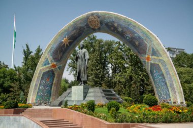 Dushanbe, Tajikistan, circa september 2019: Statue of the famous Persian poet Rudaki in Rudaki Park.