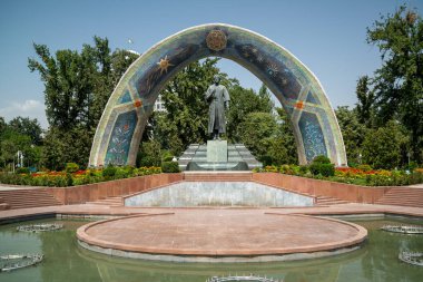 Dushanbe, Tajikistan, circa september 2019: Statue of the famous Persian poet Rudaki in Rudaki Park.