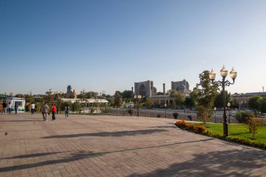 Samarkand, Uzbekistan, Circa September 2019 : Registan square on a sunny day