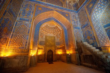 Samarkand, Uzbekistan, Circa September 2019  The interior of the mosque in the Tilla-Kari Madrasah on the Registan square, Samarkand, Uzbekistan