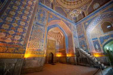 Samarkand, Uzbekistan, Circa September 2019  The interior of the mosque in the Tilla-Kari Madrasah on the Registan square, Samarkand, Uzbekistan