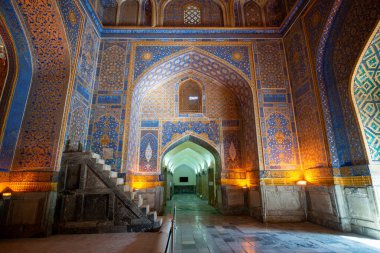 Samarkand, Uzbekistan, Circa September 2019  The interior of the mosque in the Tilla-Kari Madrasah on the Registan square, Samarkand, Uzbekistan