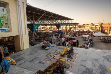 SAMARKAND, UZBEKISTAN - circa september 2019: Siab Bazaar (Siyob Bozori), a large marketplace selling local products and groceries.