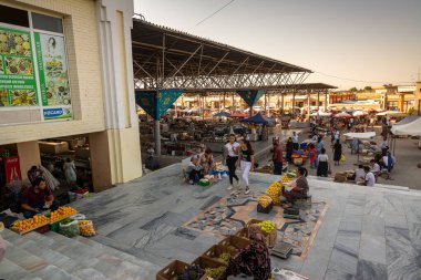 SAMARKAND, UZBEKISTAN - circa september 2019: Siab Bazaar (Siyob Bozori), a large marketplace selling local products and groceries.