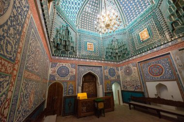 Samarkand, Uzbekistan, circa september 2019: Interior of historical necropolis and mausoleums of Shakhi Zinda, Samarkand, Uzbekistan.