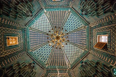 Samarkand, Uzbekistan, circa september 2019: Interior of historical necropolis and mausoleums of Shakhi Zinda, Samarkand, Uzbekistan.