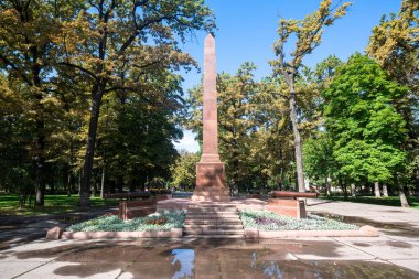 Bishkek, Kyrgyzstan, circa august 2019: Memorial For Red Guards in the Oak park in Bishkek, Kyrgyzstan