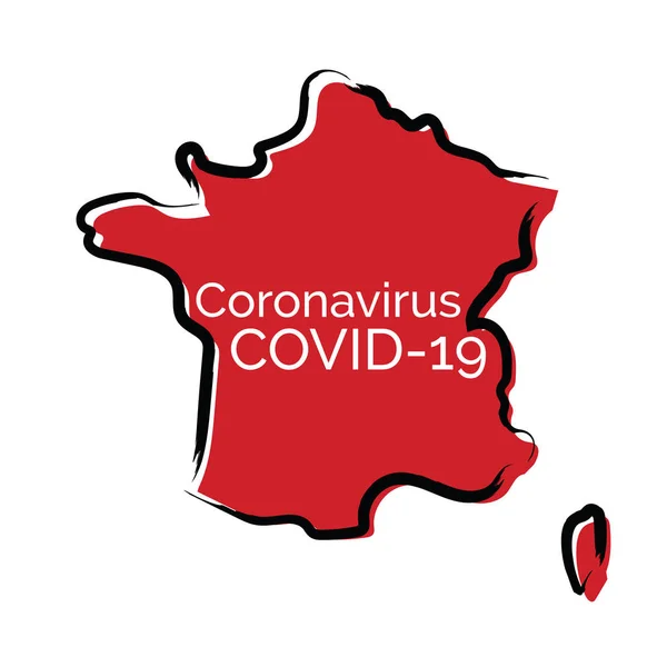 Mapa Rojo Francia Con Coranovirus Covid Dentro — Vector de stock