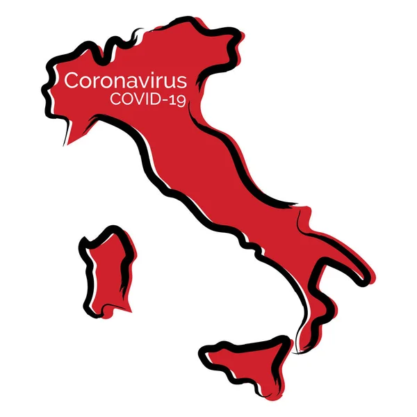 Çinde Coranovirus Covid Olan Talya Nın Kırmızı Çizim Haritası — Stok Vektör