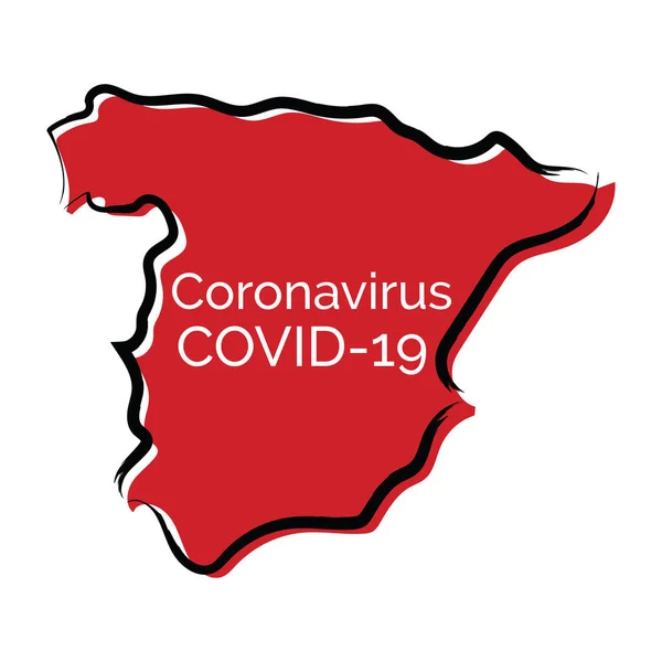 Mapa Rojo España Con Coranovirus Covid Interior — Vector de stock