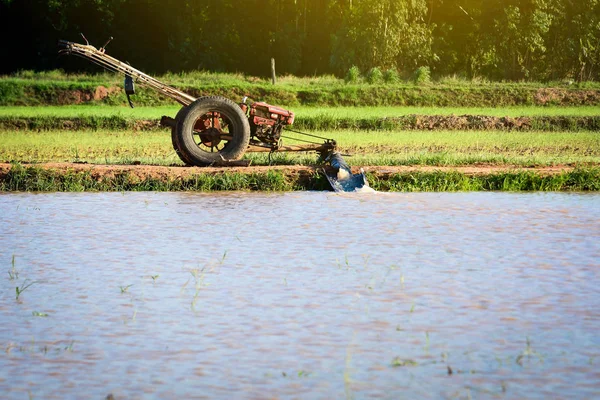 Pump water in field rice , preparing for planting rice of Thailand.