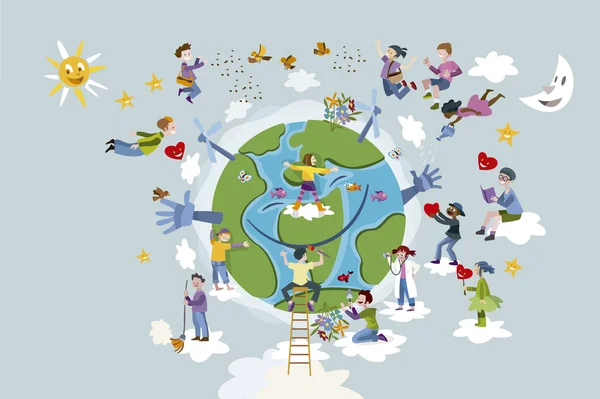 Enfants Prenez soin de la planète Terre — Image vectorielle