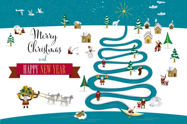 Christmas River Tree Anglais — Image vectorielle