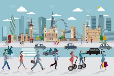London Skyline and Business People Walking clipart