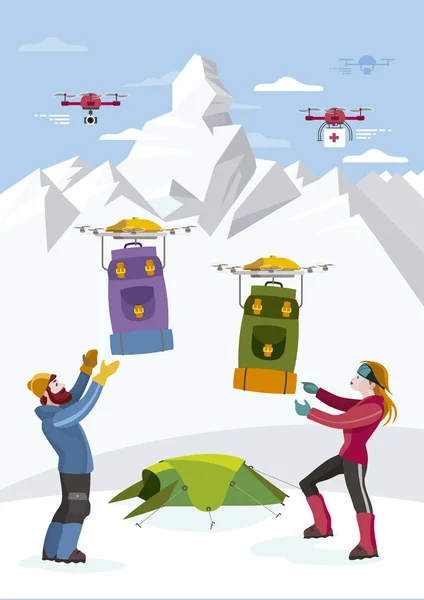 Drones e alpinistas —  Vetores de Stock