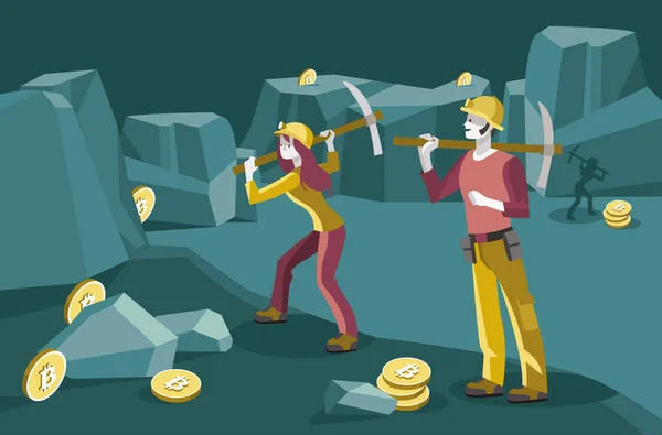 Mineros Bitcoin trabajando en una mina —  Fotos de Stock