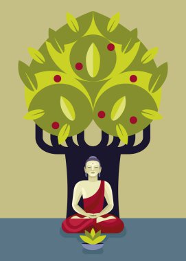 Buda meditasyon ve Bodhi ağacı copia