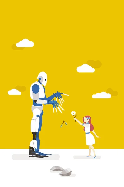 少女とロボット — ストックベクタ