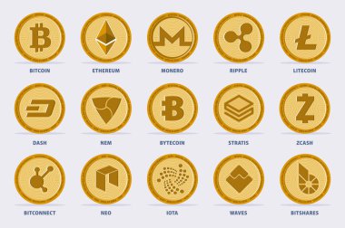 Cryptocurrency vektör Set