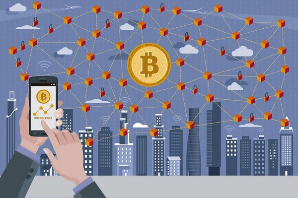 Bitcoin και το δίκτυο Blockchain — Διανυσματικό Αρχείο