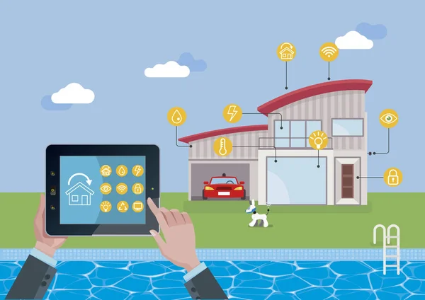 Système domotique intelligent avec tablette — Image vectorielle