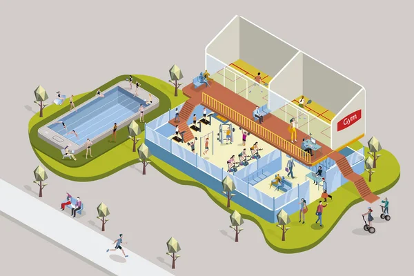 Isometric Gym and Swimming Pool Stock Illustration