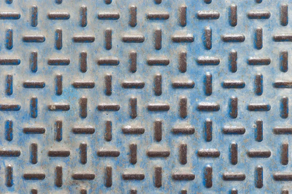 Rusty Old Blue Metal Floor Cover Pattern Detail — Stock Photo, Image