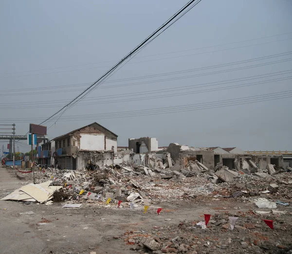 Demolizione Sito Con Edifici Rovina Cumuli Detriti Cina — Foto Stock