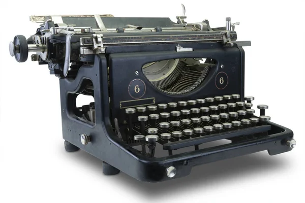 Ancient Black Typewriter Isolated White — Stock Photo, Image