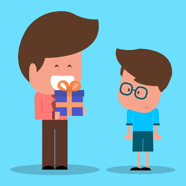 Onun babası veya Baba oğluna hediye veren mevcut vererek evlat. Exchange hediyeler. Düz bir tasarım vektör çizim