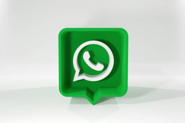 3d Whatsapp uygulama simgesi uyarısı. Beyaz arkaplanda izole edilmiş yeşil kare broşlu. Gölge 3D resimli. 3d Görüntü