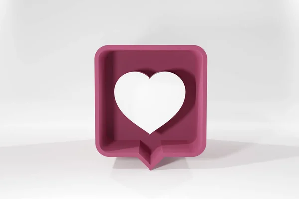 3D sosyal medya bildirim aşk gibi kalp simgesi kırmızı beyaz zemin üzerine gölge 3d render izole kare PIN yuvarlak