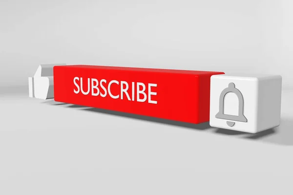 Zil ile abone ol. Üç boyutlu abonelik ve kırmızı renk bildirim simgesi. Dizaynınız için başparmağınızı kaldırın. 3d Hazırlama