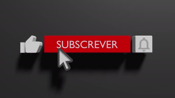 Mouse Clicando Bell Button Liga Notificações Animação Youtube Subscrever Português — Vídeo de Stock