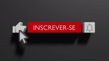 Fare Zil Düğmesine Tıklıyor ve Bildirimleri Açıyor. Youtube animasyonu. Portekizce Abone Ol
