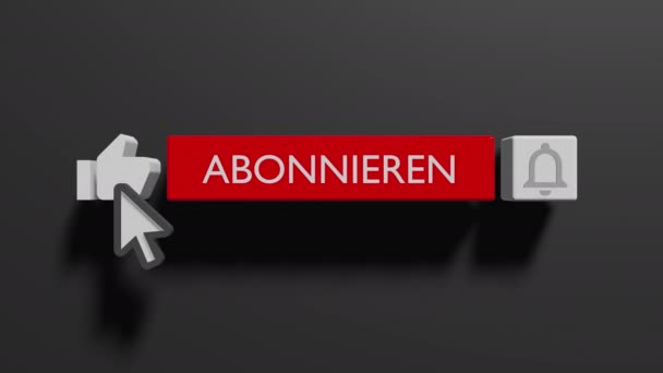 Mouse Clicando Bell Button Liga Notificações Animação Youtube Subscrever Alemão — Vídeo de Stock