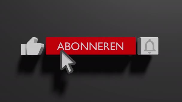 Mouse Clicando Bell Button Liga Notificações Animação Youtube Assine Holandês — Vídeo de Stock