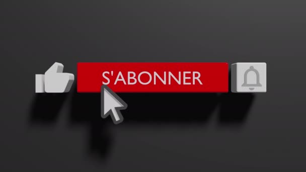 Mouse Clicando Bell Button Liga Notificações Animação Youtube Subscrever Francês — Vídeo de Stock